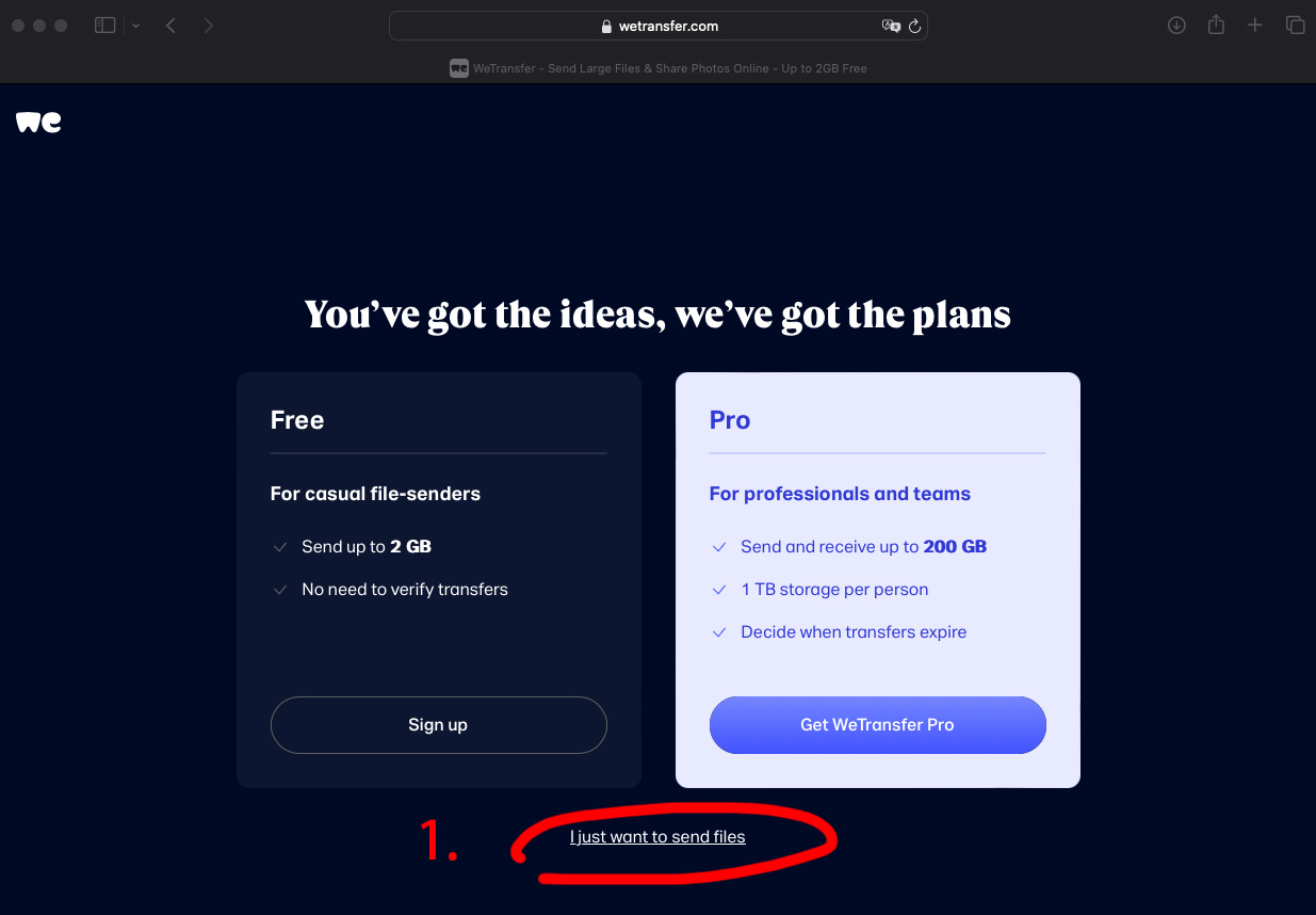 WeTransfer 使用說明步驟 1